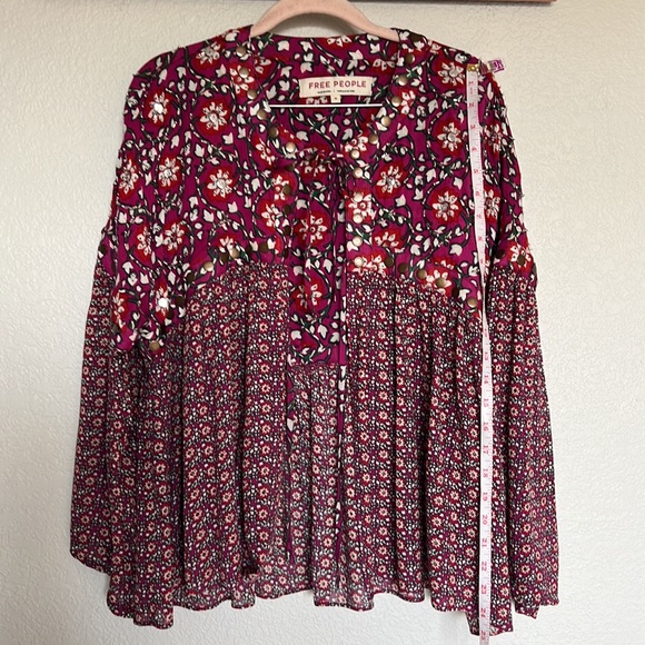 Free People Malia Embellished Printed Baby Doll Jacket Top Dark Red Medium - Picture 8 of 15